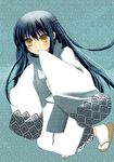  blue_hair blush japanese_clothes kimono long_hair nurarihyon_no_mago pokopi ringed_eyes scarf solo yellow_eyes yuki_onna_(nurarihyon_no_mago) 