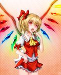  blonde_hair blood fangs flandre_scarlet ponytail rainbow_order red_eyes short_hair side_ponytail solo touhou twilightzant wings 