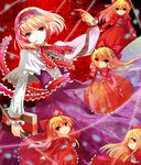  alice_margatroid blonde_hair blue_eyes book bow bowtie capelet doll frills grimoire grimoire_of_alice hourai_doll long_hair multiple_girls orange_eyes pointing serious short_hair touhou vetina 