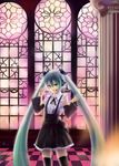  aqua_eyes aqua_hair bad_id bad_pixiv_id bow detached_sleeves gothic_(module) hair_bow hair_ribbon hatsune_miku headphones headset long_hair project_diva project_diva_(series) ribbon shuiyituzi smile solo thighhighs twintails very_long_hair vocaloid world_is_mine_(vocaloid) zettai_ryouiki 