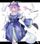  bad_id bad_pixiv_id bow breasts cleavage fan flower folding_fan frills ghost hat itoo japanese_clothes large_breasts petals pink_eyes pink_hair saigyouji_yuyuko solo touhou 