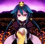  7th_dragon 7th_dragon_(series) animal_ears blue_hair crown flower holding_hands kyoku_tou long_hair looking_at_viewer momomeno_(7th_dragon) princess_(7th_dragon) red_eyes solo_focus 