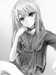  amaoto graphite_(medium) greyscale long_hair monochrome ookami-san ookami_ryouko school_uniform solo traditional_media 