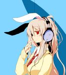  alphes_(style) alternate_costume animal_ears azuma_seiji bad_id bad_pixiv_id brown_hair bunny_ears colorized headphones hyaa parody red_eyes reisen_udongein_inaba school_uniform solo style_parody touhou 