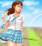  akizuki_ritsuko antenna_hair face glasses idolmaster idolmaster_(classic) kenbou necktie rainbow rough_time_school skirt solo 