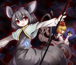  absurdres animal_ears bishamonten's_pagoda bishamonten's_spear blonde_hair grey_hair hair_ornament highres jewelry kaze_yetworldview mouse mouse_ears mouse_tail multiple_girls nazrin pendant polearm red_eyes shawl short_hair spear tail toramaru_shou touhou weapon yellow_eyes 