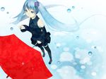  blue_eyes blue_hair detached_sleeves flower hair_flower hair_ornament hatsune_miku long_hair mmlu_(honwa_karesu) solo thighhighs twintails umbrella vocaloid water 