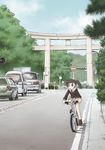  bicycle blue_hair car ground_vehicle kojima_akira lamppost motor_vehicle non-web_source road_sign sakurai_(wa!) school_uniform serafuku sign solo torii tree twintails wa! 