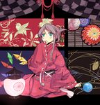  bird blue_eyes garnet_(pixiv) japanese_clothes lantern origami orihime paper_crane purple_hair tanabata water_balloon 