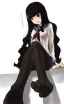  arm_support black_eyes black_hair feet itoshiki_rin knees_together_feet_apart legs long_hair making_of murakata pantyhose sayonara_zetsubou_sensei school_uniform serafuku sitting solo very_long_hair 