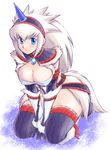  bad_id bad_pixiv_id blue_eyes breasts cleavage elbow_gloves gloves hairband horn kirin_(armor) large_breasts miyasumi_(jam_session) monster_hunter silver_hair solo thighhighs white_hair 
