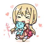  &gt;_&lt; :d bag blonde_hair blush_stickers chibi closed_eyes doll doll_hug dress handbag hug k-on! k10k kotobuki_tsumugi long_hair lowres open_mouth smile solo stuffed_animal stuffed_toy teddy_bear twintails xd 