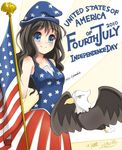  america american_flag bad_id bad_pixiv_id bald_eagle bird black_hair blue_eyes eagle flag flag_print hat highres long_hair original patriotism print_hat retorillo signa_(retorillo) solo star star_print typo 