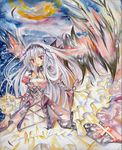  chinako dress frills hairband long_hair red_eyes rozen_maiden silver_hair solo suigintou traditional_media watercolor_(medium) wings 