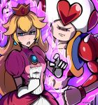  blonde_hair blue_eyes crossover crown dress gloves hat jewelry jojo_no_kimyou_na_bouken long_hair mario_(series) muscle nintendo open_mouth parody phiphi-au-thon princess_peach smile solo stand_(jojo) super_mario_bros. super_smash_bros. super_smash_bros._ultimate toad 
