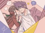  ! 1boy 1girl beard black_hair blush danganronpa duo eyebrows eyes_closed facial_hair goatee hair_ornament hairpin harukawa_maki jacket jewelry long_hair matching_hair/eyes momota_kaito new_danganronpa_v3 purple_eyes purple_hair school_uniform serafuku shirt short_hair spiked_hair tied_hair twintails uniform white_shirt yoshitaka 