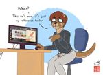  anal anal_penetration anthro brown_hair bulge clothing english_text eyewear glasses hair male male/male mammal mustelid otter penetration simple_background solo sweaciabic sweat_pants sweater text whiskers 