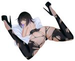  1girl ass breasts from_behind highres huge_breasts non-web_source platform_footwear purple_hair s7nsles torn_clothes 