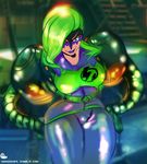  1girl arms_(game) dr._coyle green_eyes lipstick looking_at_viewer purple_lipstick thick_thighs wide_hips 