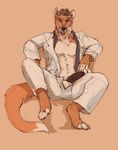  2017 abs anthro balls biped black_penis claws clothed clothing digital_drawing_(artwork) digital_media_(artwork) digitigrade dipstick_tail erection facial_markings full-length_portrait fur hair herpestid jacket male mammal markings mongoose multicolored_fur multicolored_tail muscular muscular_male nick_(ulfhednar) oouna open_clothing open_pants open_shirt orange_fur partially_clothed paws pecs penis poking_out portrait sepia_background short_hair simple_background sketch smile solo suit toe_claws two_tone_fur white_fur 