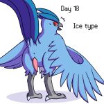  2018 animal_genitalia anus articuno avian beak bird blue_feathers claws digital_media_(artwork) erection feathered_wings feathers feral legendary_pok&eacute;mon looking_at_viewer looking_back male nintendo nude nulloffset open_mouth penis pok&eacute;mon pok&eacute;mon_(species) presenting rear_view red_eyes simple_background solo surprise tapering_penis video_games wings 