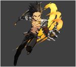  black_pants buckle choker claws elsword grey_background mechanical_arm non-web_source official_art pants pauldrons raven_(elsword) ress scar shirtless spiked_hair sword taker_(elsword) weapon yellow_eyes 