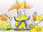 2021 4:3 ambiguous_gender anthro blush blush_lines braixen canid canine chest_tuft eiroru envy eyes_closed featureless_crotch fennekin feral fur generation_6_pokemon graphite_(artwork) grey_body grey_fur group hi_res inner_ear_fluff mammal nintendo open_mouth orange_body orange_eyes orange_fur paws pokemon pokemon_(species) proud sleeping sparkles spread_legs spreading stick tail tail_motion tailwag tongue traditional_media_(artwork) tuft white_body white_fur yellow_body yellow_fur