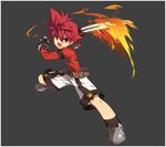  angry belt elsword elsword_(character) fingerless_gloves gloves grey_background knight_(elsword) non-web_source official_art open_mouth pauldrons red_eyes red_hair ress shorts spiked_hair sword turtleneck weapon 