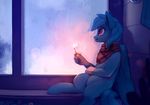  2017 animated blue_hair detailed_background digital_media_(artwork) equine fan_character fire hair hybrid looking_outside mammal match my_little_pony no_sound raining rodrigues404 smile window 