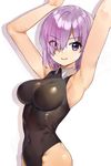  armpits fate/grand_order fate_(series) leotard mash_kyrielight purple_eyes purple_hair shovelwell simple_background white_background 