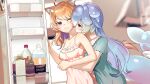  2girls 364ing01 absurdres animal_ear_fluff animal_ears bao_(vtuber) blonde_hair blue_hair blurry blurry_background blush breasts cat_ears cat_girl cat_tail cetacean_tail colored_inner_hair english_commentary facial_mark fins fish_tail highres hug hug_from_behind indie_virtual_youtuber large_breasts liquid_hair long_hair looking_at_another medium_breasts multicolored_hair multiple_girls nightgown one_eye_closed purple_hair red_eyes refrigerator second-party_source shyrei_faolan smile tail virtual_youtuber whale_girl whisker_markings yuri 