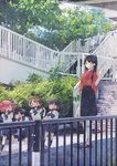  akebono_(kantai_collection) bandaid bandaid_on_face black_hair brown_hair day hair_bobbles hair_ornament hakama hakama_skirt high_ponytail houshou_(kantai_collection) japanese_clothes kantai_collection karomura kimono long_hair multiple_girls oboro_(kantai_collection) outdoors pantyhose pink_hair ponytail purple_hair sazanami_(kantai_collection) school_uniform serafuku side_ponytail twintails ushio_(kantai_collection) 