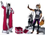  anthro black_hair canine cellphone christmas clothed clothing eyewear fox fully_clothed fur gift glasses gloves_(marking) grey_fur group h-e-l-y hair holidays mammal markings multicolored_fur phone ramaelfox robe shirt white_fur 