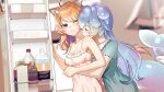  2girls 364ing01 absurdres animal_ear_fluff animal_ears bao_(vtuber) blonde_hair blue_hair blurry blurry_background blush breasts cat_ears cat_girl cat_tail cetacean_tail closed_eyes colored_inner_hair english_commentary facial_mark fins fish_tail highres hug hug_from_behind indie_virtual_youtuber large_breasts liquid_hair long_hair looking_at_another medium_breasts multicolored_hair multiple_girls nightgown one_eye_closed purple_hair red_eyes refrigerator second-party_source shyrei_faolan smile tail virtual_youtuber whale_girl whisker_markings yuri 