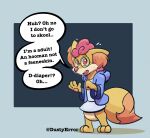 age_regression ageplay canid canine canis clothed clothing diaper domestic_dog dustyerror eyewear female fox glasses hi_res mammal nintendo pamp pamper pokemon roleplay trans_(lore) trans_woman_(lore) transformation wearing_diaper