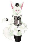  1girl artist_request dog furry open_mouth red_eyes short_hair solo stocking white_hair 