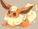  :d black_eyes commentary_request flareon from_side full_body gen_1_pokemon grey_background hideko_(l33l3b) looking_at_viewer no_humans open_mouth pokemon pokemon_(creature) simple_background sitting sketch smile solo 