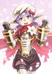  beret cape flower hana_(xenoblade) hat highres kame_(pixiv) lily_(flower) low_twintails orange_eyes petals puffy_shorts purple_hair ribbon robot robot_joints shorts twintails xenoblade_(series) xenoblade_2 