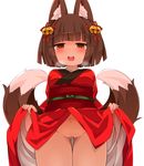  1girl animal_ears fox_ears kamuro_(mon-musu_quest!) kimono kitsune looking_at_viewer mon-musu_quest! no_panties presenting pussy 