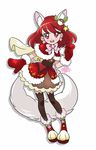  animal_ears artist_request boots cape dress earrings eyelashes fur_trim gloves hair_ornament happy jewelry kenjou_miku kirakira_precure_a_la_mode long_hair looking_at_viewer magical_girl pink_ribbon precure red_dress red_eyes red_hair ribbon simple_background smile solo standing star star_earrings tail thighhighs thighs what_if white_background 