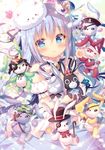  animal anko_(gochiusa) black_hat blue_eyes blue_hair blush bunny closed_mouth eyebrows_visible_through_hair eyepatch gochuumon_wa_usagi_desu_ka? hat holding holding_animal kafuu_chino long_hair looking_at_viewer mitsumomo_mamu smile stuffed_animal stuffed_bunny stuffed_toy tippy_(gochiusa) top_hat wild_geese 