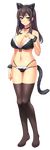  animal_ears bell bell_collar bikini black_hair black_legwear breasts cat_ears cat_tail collar full_body game_cg highres jk_bitch_sannin_musume! large_breasts long_hair looking_at_viewer navel nishizawa_shizuku smile solo swimsuit tail thighhighs transparent_background yellow_eyes 