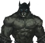  2017 abs anthro biceps big_muscles black_fur black_nose blue_eyes canine digital_media_(artwork) fangs fur hi_res male mammal muscular muscular_male pecs scar simple_background were werewolf yy6241 