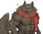 2017 abs anthro biceps big_muscles black_nose canine captainjohkid flakjacket0204 fur male mammal muscular muscular_male pecs scarf simple_background were werewolf wolf 