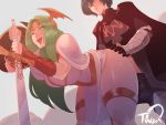  1boy 1girl ahegao areolae armor armored_dress ass bent_over breasts byleth_(fire_emblem) byleth_(fire_emblem)_(male) cape clothed_sex covered_nipples curvaceous doggystyle dress female fire_emblem fire_emblem:_three_houses gloves green_eyes green_hair hair_ornament happy_sex highres holding holding_sword holding_weapon large_breasts long_hair looking_pleasured male nintendo nipples nyantcha open_mouth outdoor_sex outdoors penetration rhea_(fire_emblem) sex sex_from_behind sky sweat sword thick_thighs thighs tongue tongue_out weapon 