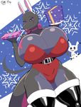  2017 absurd_res anthro big_breasts breasts clothing fake_ears female gift hi_res holding_object huge_breasts legwear looking_at_viewer nintendo plankboy pok&eacute;mon pok&eacute;mon_(species) salazzle scalie smile solo thick_thighs video_games 