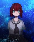  1girl blue_background crying green_eyes hatori_chise looking_at_viewer mahou_tsukai_no_yome red_hair school_uniform tears the_little_prince 