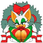 2017 absurd_res anthro areola bat big_breasts breasts bust_(disambiguation) christmas clothed clothing disembodied_hand eyelashes female hi_res holidays huge_breasts looking_at_viewer makeup mammal marthedog open_mouth plant ribbons rouge_the_bat smile solo sonic_(series) teeth video_games wreath 