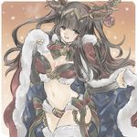  bikini black_hair bracelet breasts bridal_gauntlets cape christmas circlet cleavage fire_emblem fire_emblem:_kakusei fire_emblem_heroes hat highres jewelry large_breasts looking_at_viewer santa_costume santa_hat smile solo swimsuit tharja tiara two_side_up 