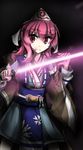  absurdres adapted_costume belt blue_dress brown_robe dress energy_sword highres japanese_clothes jedi kaliningradg kimono lightsaber long_sleeves medium_hair night parody pink_eyes pink_hair robe saigyouji_yuyuko sash star_wars sword touhou triangular_headpiece weapon wide_sleeves 